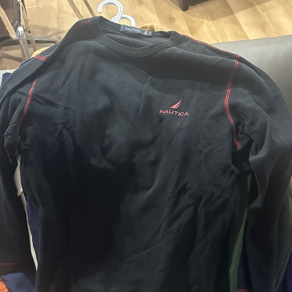 Nautica Black Long Sleeve Shirt with Red Accents